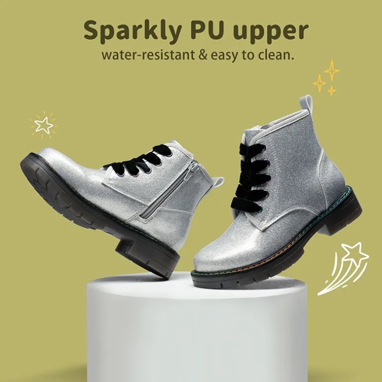 Kids Glitter Side Zipper Combat Boots