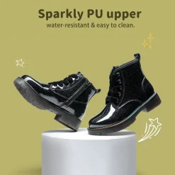 Kids Glitter Side Zipper Combat Boots