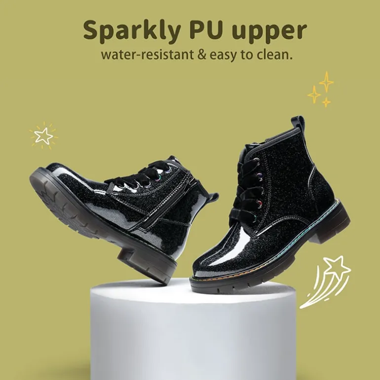 Kids Glitter Side Zipper Combat Boots