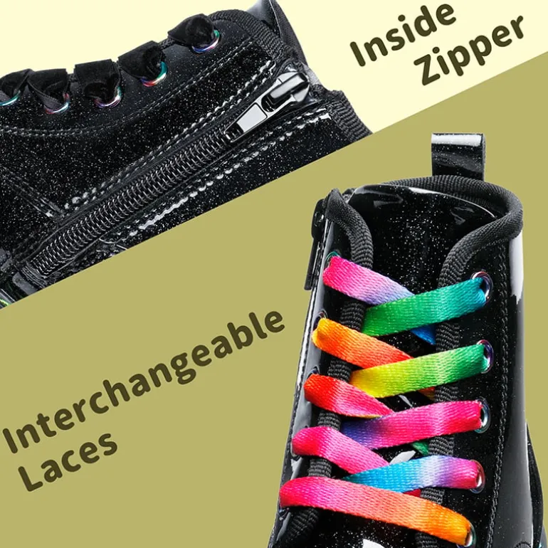 Kids Glitter Side Zipper Combat Boots