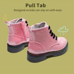 Kids Glitter Side Zipper Combat Boots