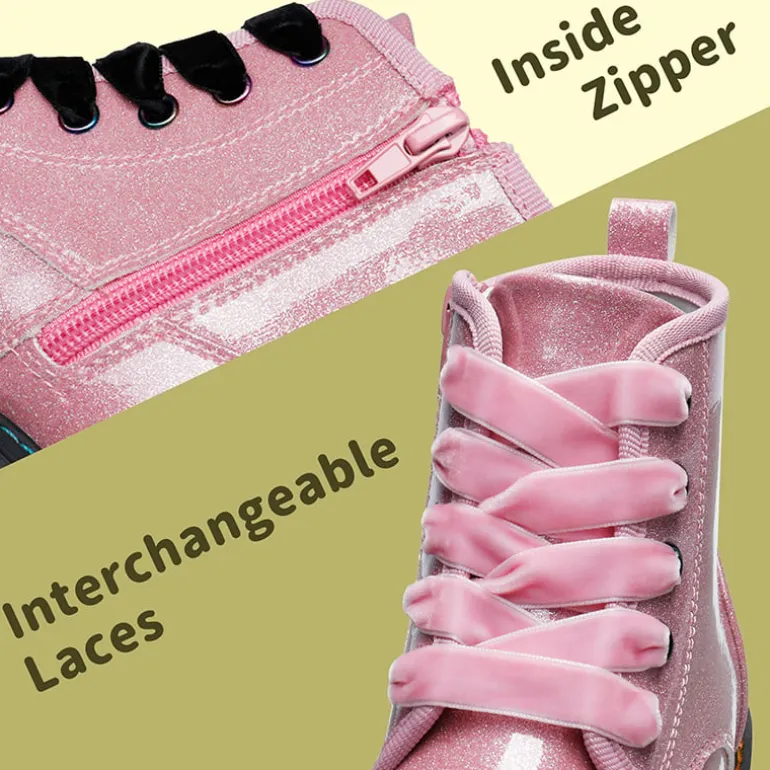 Kids Glitter Side Zipper Combat Boots