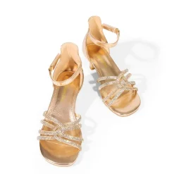Kids' Rhinestone Metallic Kitten Heel Sandals