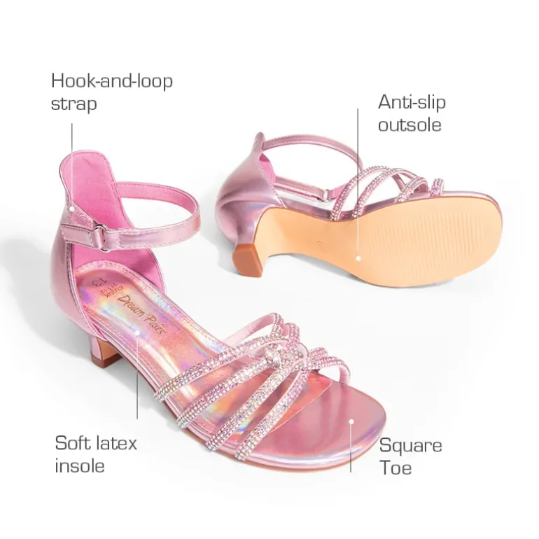 Kids' Rhinestone Metallic Kitten Heel Sandals