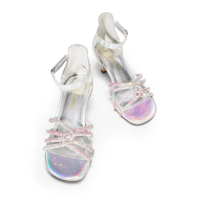 Kids' Rhinestone Metallic Kitten Heel Sandals
