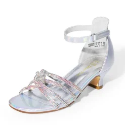 Kids' Rhinestone Metallic Kitten Heel Sandals