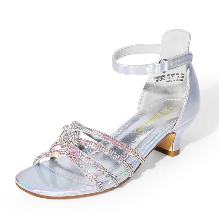 Kids' Rhinestone Metallic Kitten Heel Sandals
