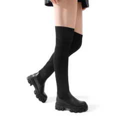 Knitted Lug Sole Over-The-Knee Boots