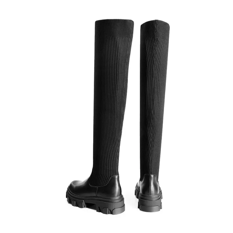 Knitted Lug Sole Over-The-Knee Boots