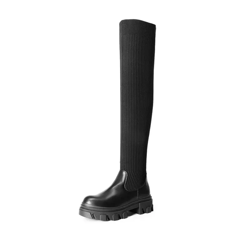 Knitted Lug Sole Over-The-Knee Boots
