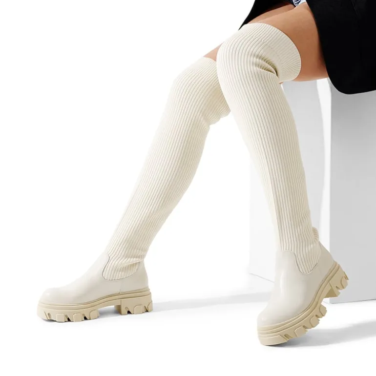 Knitted Lug Sole Over-The-Knee Boots