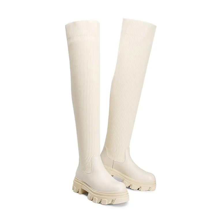 Knitted Lug Sole Over-The-Knee Boots