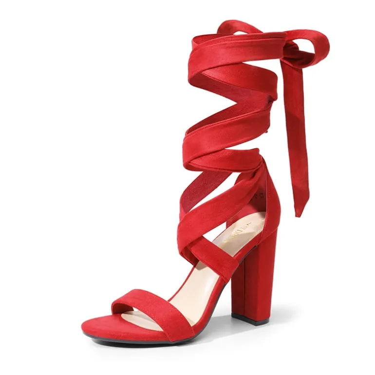 Lace Up Chunky Block Heel Sandals
