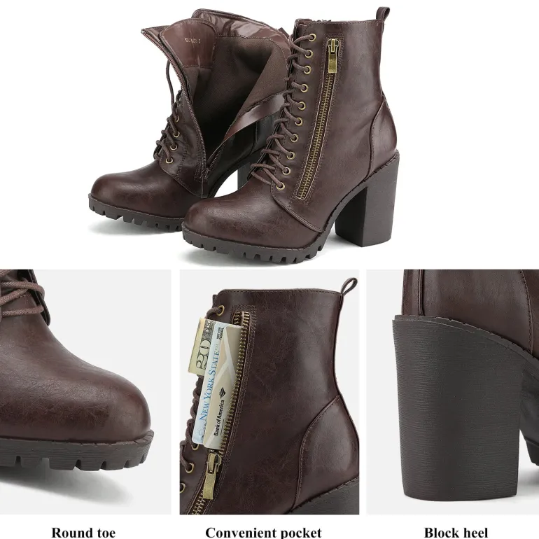 Lace Up Chunky Heel Ankle Booties