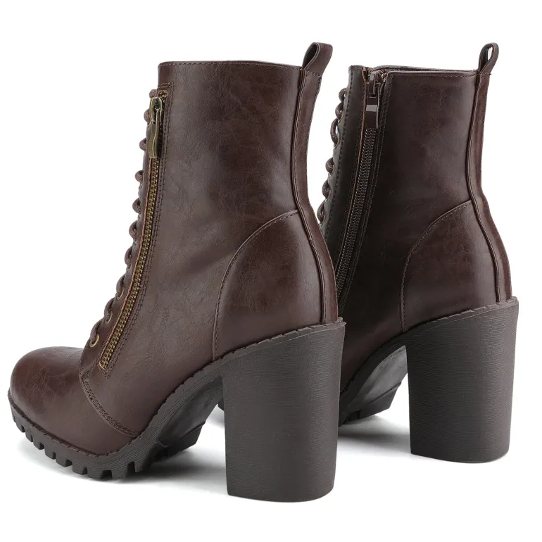 Lace Up Chunky Heel Ankle Booties