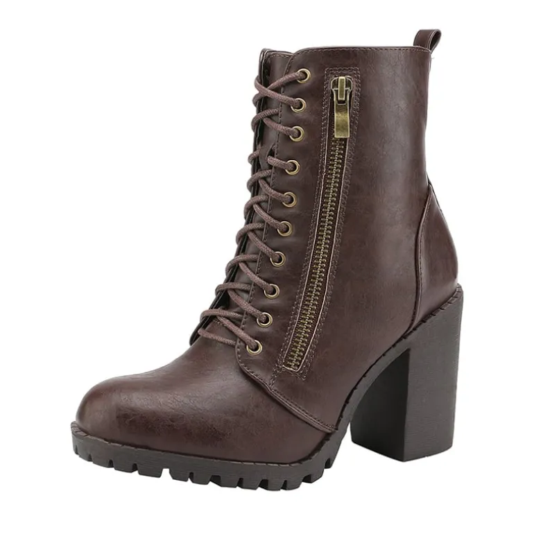 Lace Up Chunky Heel Ankle Booties