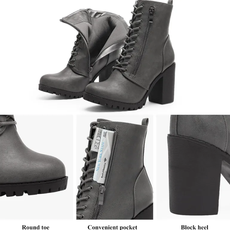 Lace Up Chunky Heel Ankle Booties