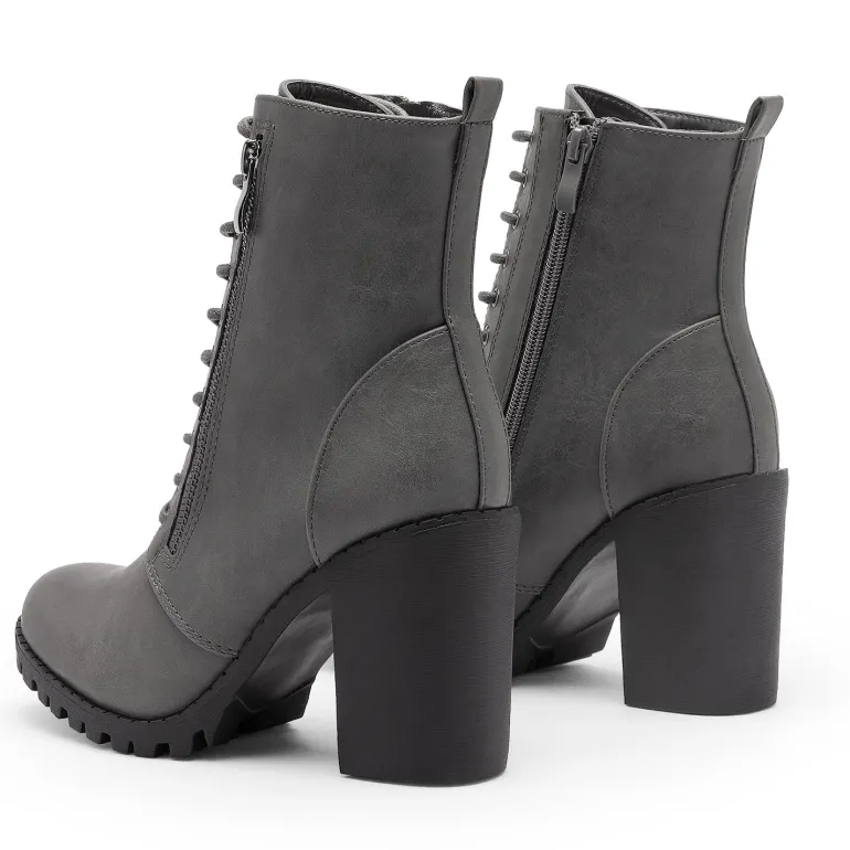 Lace Up Chunky Heel Ankle Booties
