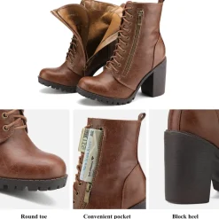 Lace Up Chunky Heel Ankle Booties