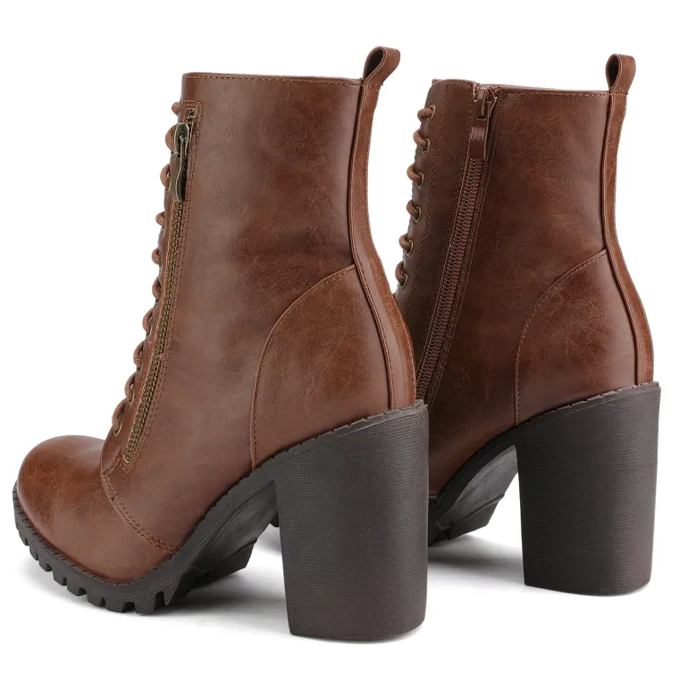 Lace Up Chunky Heel Ankle Booties