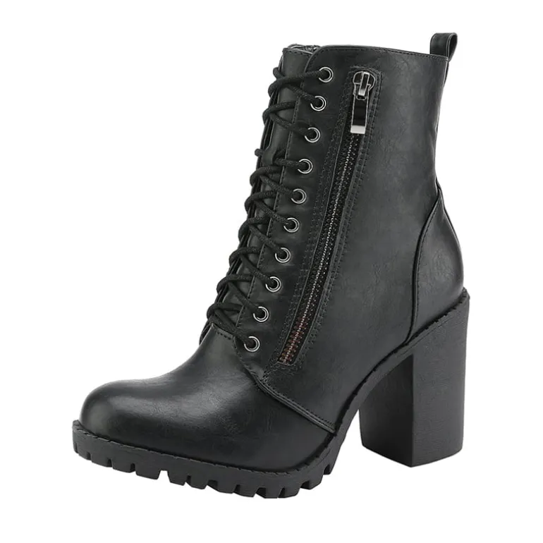 Lace Up Chunky Heel Ankle Booties