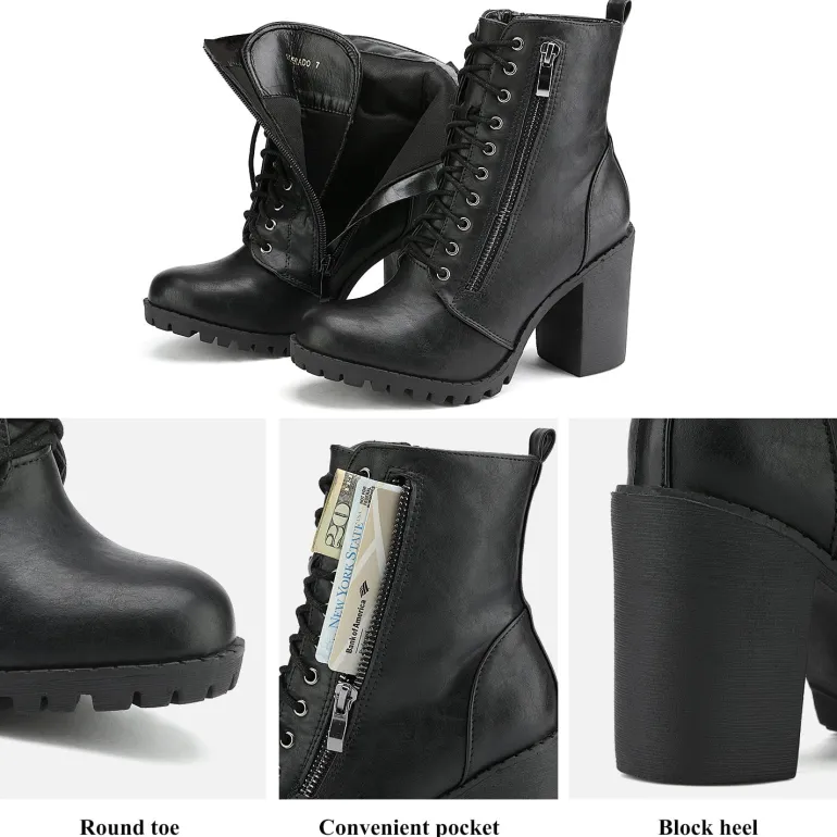 Lace Up Chunky Heel Ankle Booties