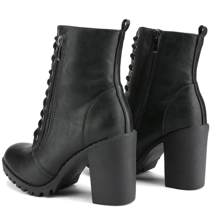 Lace Up Chunky Heel Ankle Booties