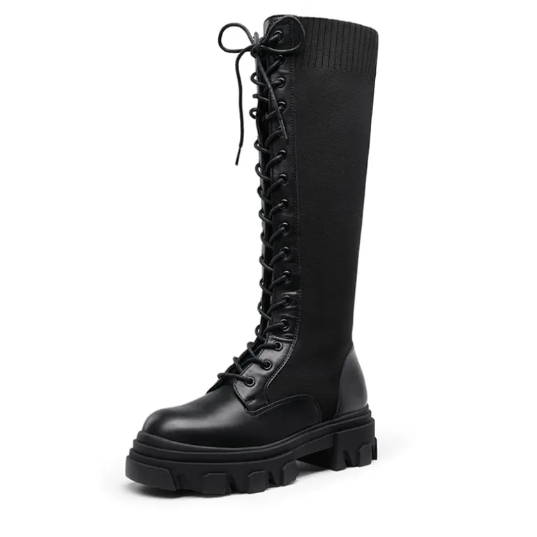 Lace Up Knee High Boots