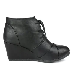 Lace Up Low Wedge Heel Ankle Boots