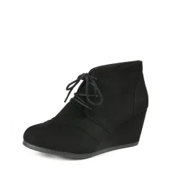 Lace Up Low Wedge Heel Ankle Boots