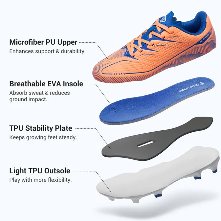 Lightweight Three-Zone Stud Kids' Soccer Cleats for Boys & Girls