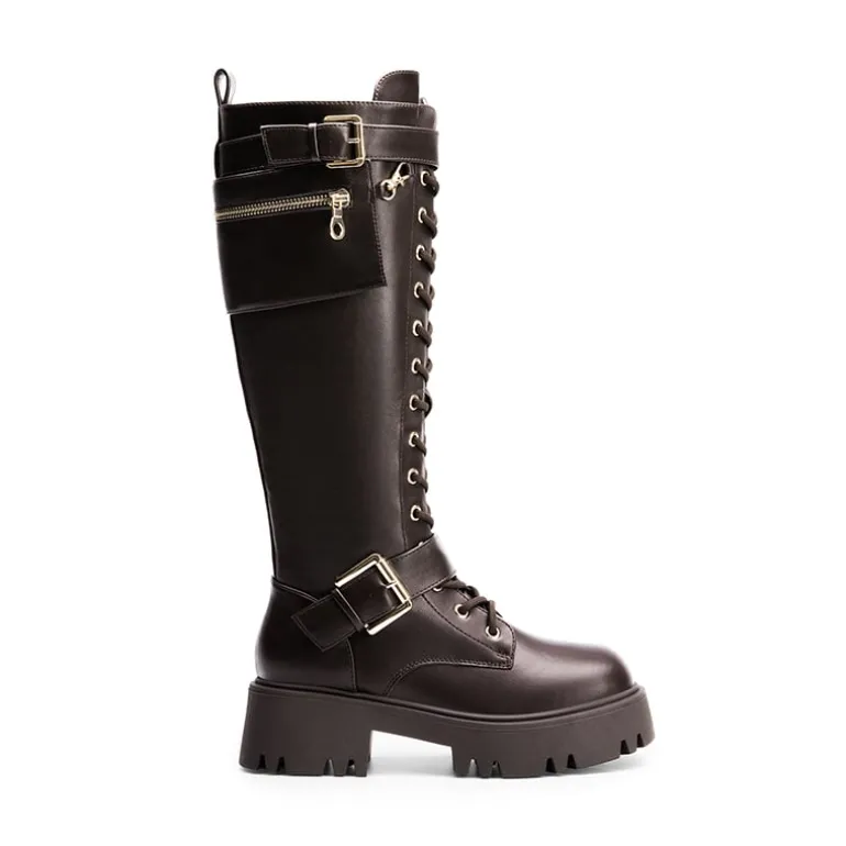 Lug Sole Platform Motorcycle Boots