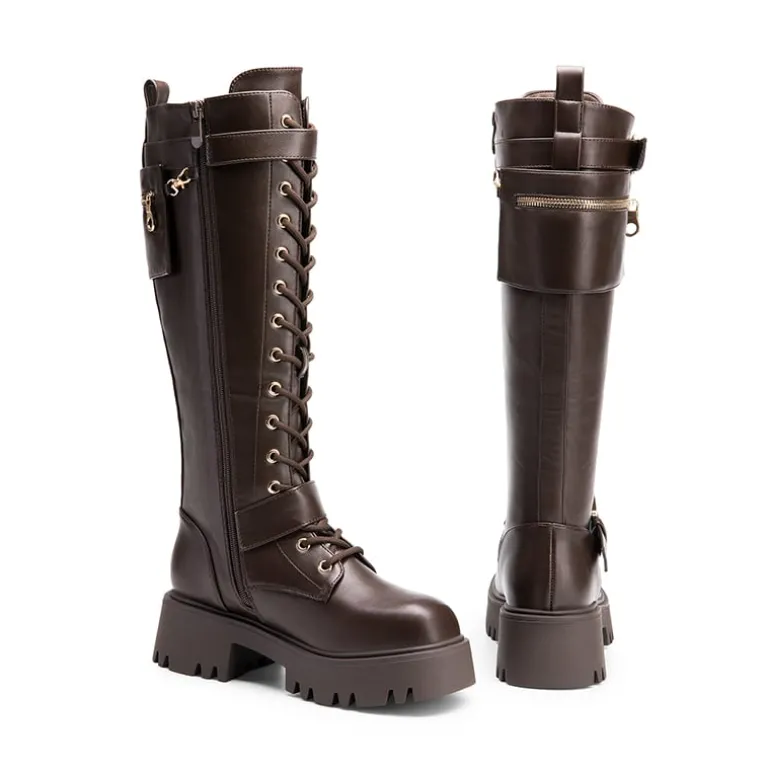 Lug Sole Platform Motorcycle Boots