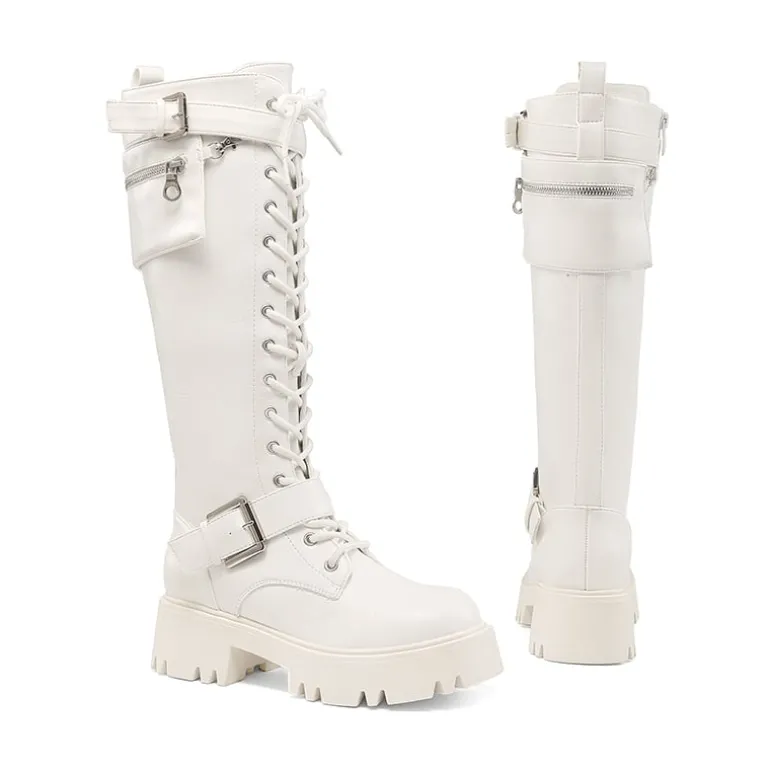 Lug Sole Platform Motorcycle Boots