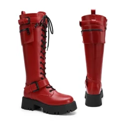 Lug Sole Platform Motorcycle Boots