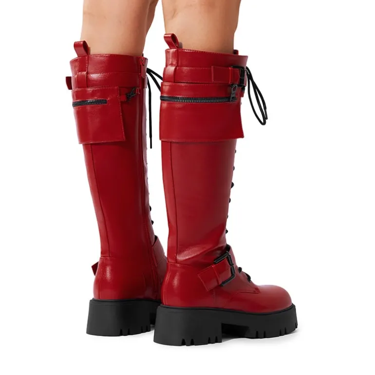 Lug Sole Platform Motorcycle Boots