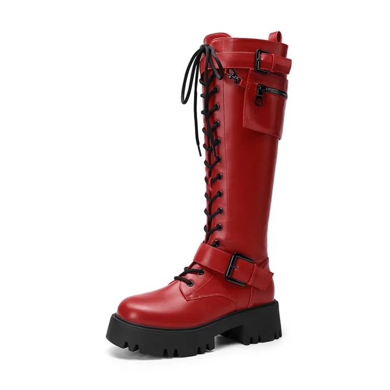 Lug Sole Platform Motorcycle Boots