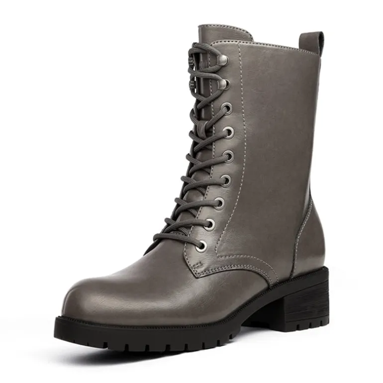 Mid Calf Chunky Lace Up Boots