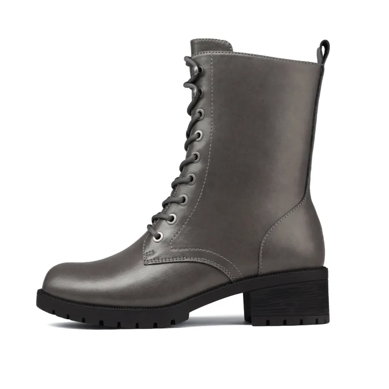 Mid Calf Chunky Lace Up Boots