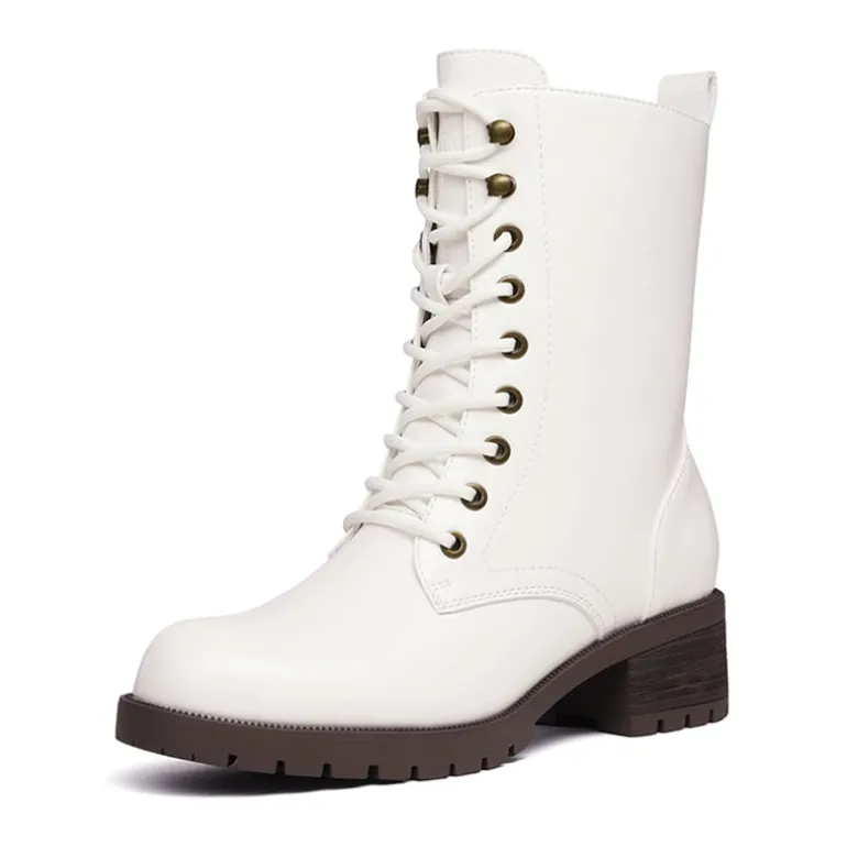 Mid Calf Chunky Lace Up Boots