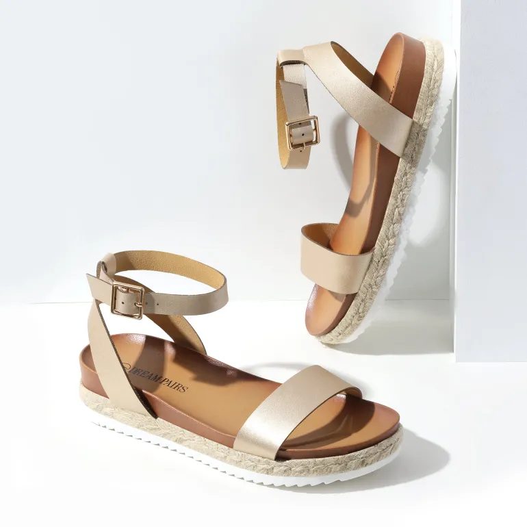 Open Toe Ankle-Strap Espadrille Platform Sandals