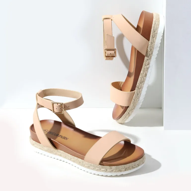 Open Toe Ankle-Strap Espadrille Platform Sandals