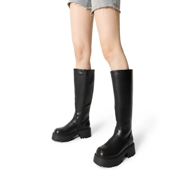 Platform Lug Sole Knee High Boots