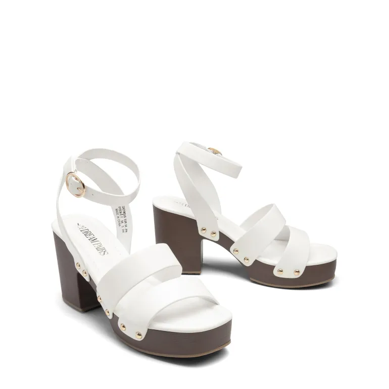 Platform Wood Grain Pattern Heel Sandals