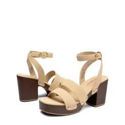Platform Wood Grain Pattern Heel Sandals