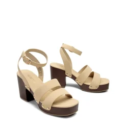 Platform Wood Grain Pattern Heel Sandals
