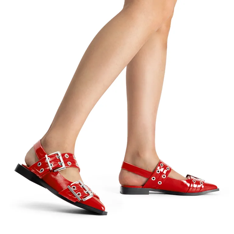 Pointed-toe Buckle Slingback Flats