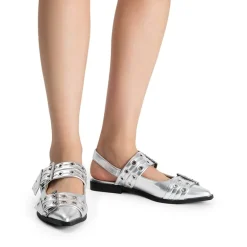 Pointed-toe Buckle Slingback Flats