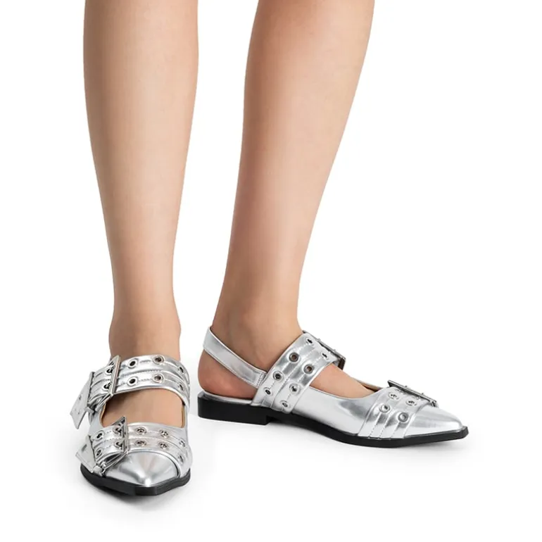 Pointed-toe Buckle Slingback Flats