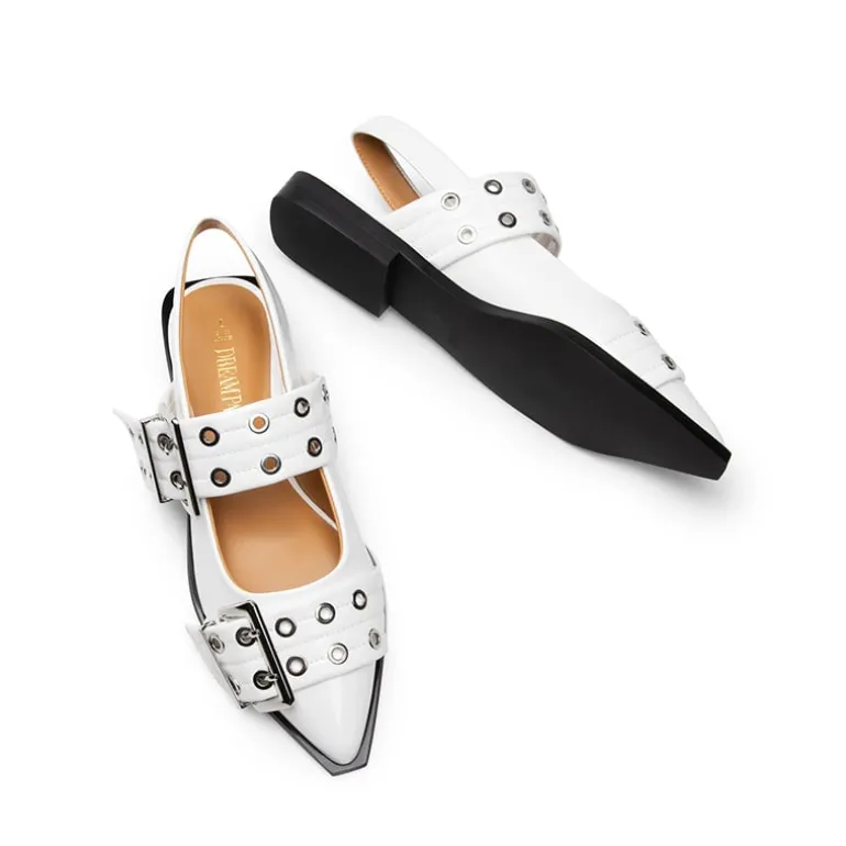 Pointed-toe Buckle Slingback Flats